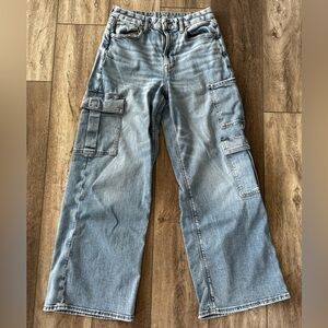 American Eagle Curvy Super High Rise Baggy Wide Leg Jeans Women's 8 Blue (28x30)